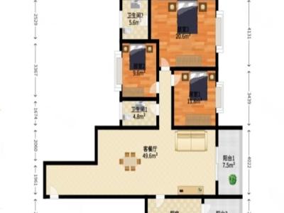荔园悦享星醍小区3室2厅2卫户型图1