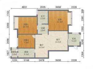 御金山 3室2厅 89㎡ 毛坯_御金山二手房户型图片1