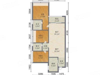 右岸春天小区3室2厅2卫户型图1