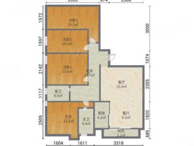 心海州小区4室2厅2卫户型图1