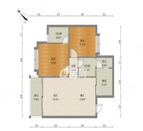 海尚绿洲小区2室2厅2卫户型图9