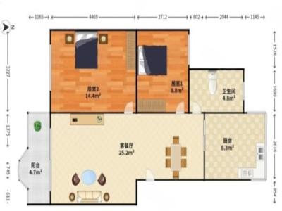 德兴花园南区小区2室2厅1卫户型图2