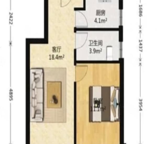 金裕香泉丽都小区1室1厅1卫户型图2