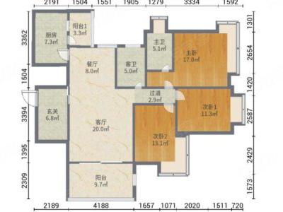 远洋城天骄小区3室2厅2卫户型图1