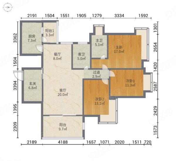 远洋城天骄小区3室2厅2卫户型图
