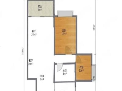 海尚绿洲小区2室1厅1卫户型图4