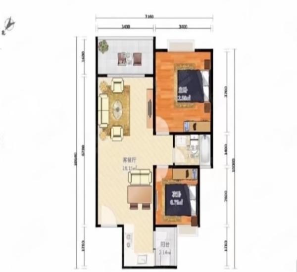 雅居乐悦景园小区1室1厅1卫户型图2