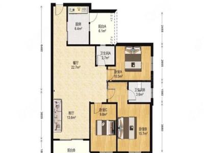 翠盈明珠小区3室2厅1卫户型图1