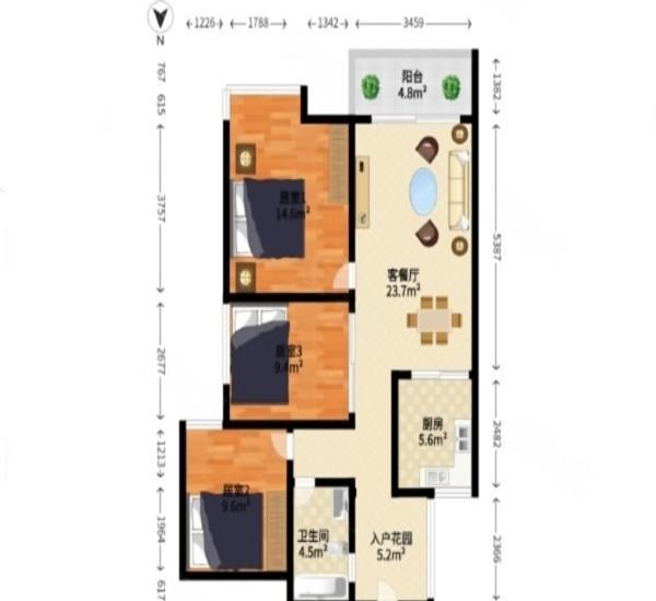 华鸿水云四季小区2室2厅1卫户型图2