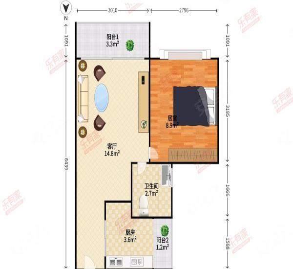 皇庭世纪小区1室1厅1卫户型图23