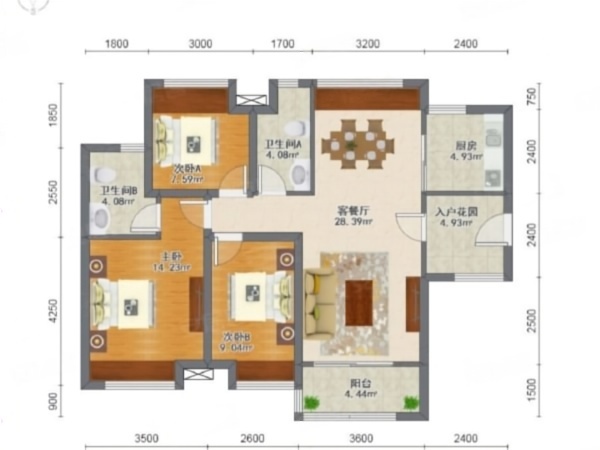 保利时代小区3室2厅户型图5