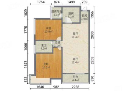 富山居花园2室2厅1卫户型图2