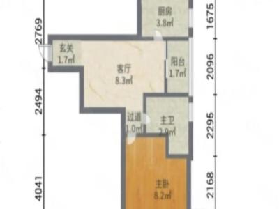 珠江南湾小区1室1厅1卫户型图2