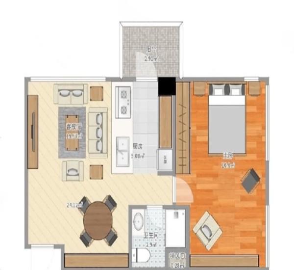 雅居乐悦景园小区1室1厅1卫户型图3