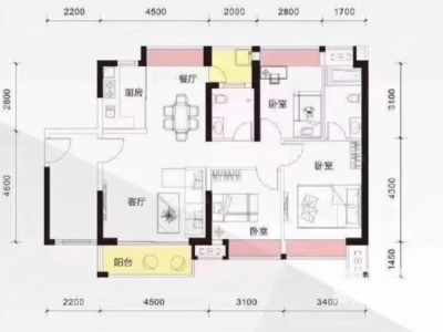 东方威尼斯小区2室2厅1卫户型图1