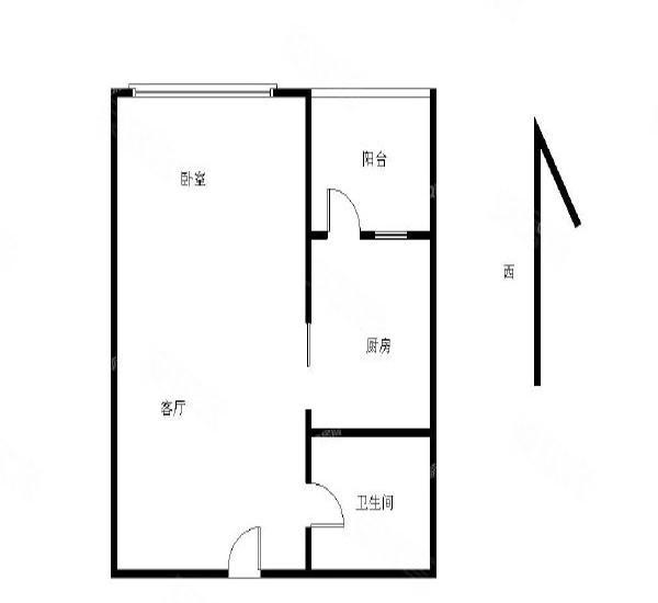 蓝钻双子座楼小区1室1厅1卫户型图4