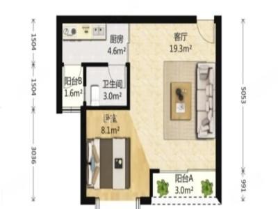 世纪村三期小区1室1厅1卫户型图2