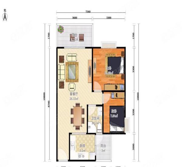 永怡花园北区小区2室1厅1卫户型图2