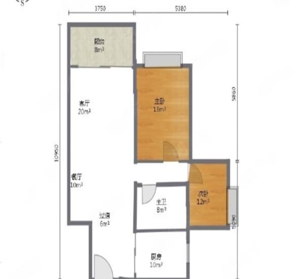 海尚绿洲小区2室1厅1卫户型图2