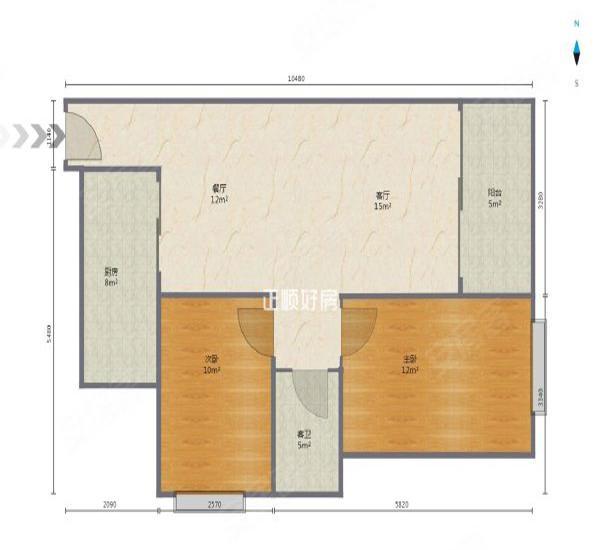 海尚绿洲小区2室2厅1卫户型图5