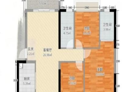 时代御京城小区3室2厅2卫户型图1