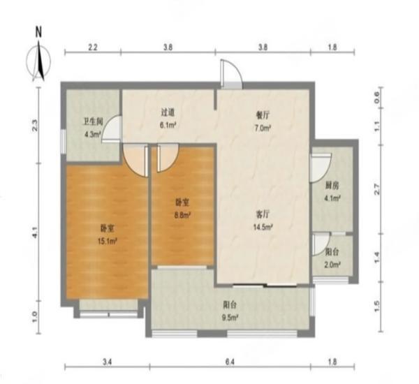 仁恒星园小区2室2厅1卫户型图9