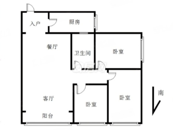 广珠花园小区3室2厅1卫户型图3