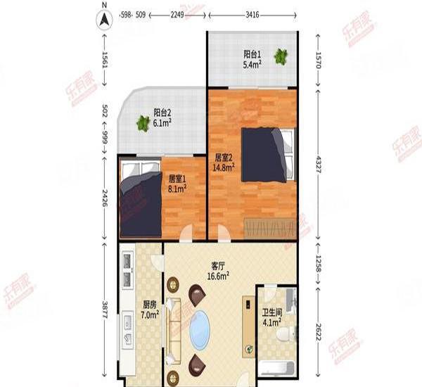越秀星汇品峰小区1室1厅1卫户型图