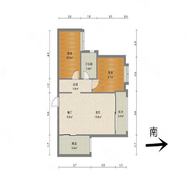 优仕雅苑小区2室2厅1卫户型图2