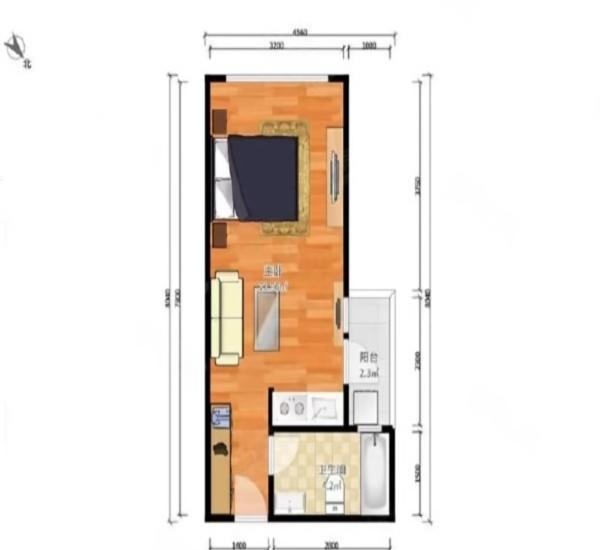 蓝钻双子座楼小区1室1厅1卫户型图5