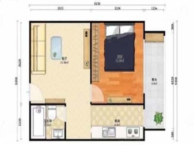 富元利和豪庭一期小区1室1厅1卫户型图2