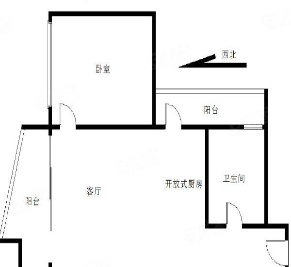 雅居乐悦景园小区1室1厅1卫户型图6