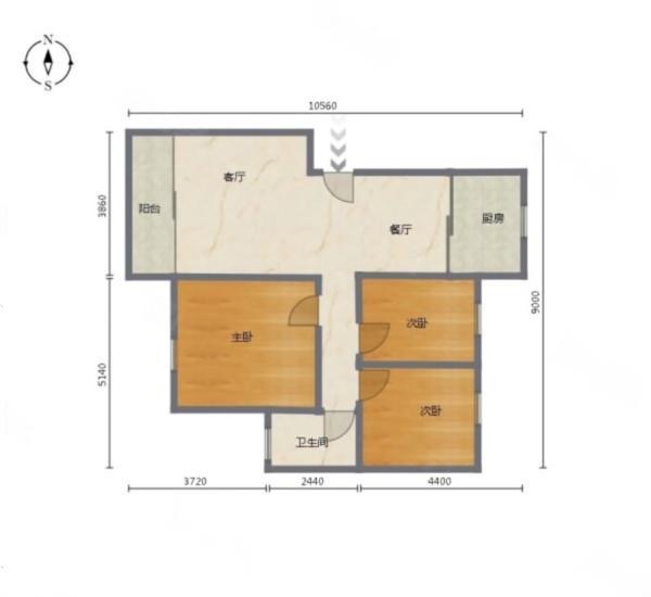 广珠花园小区3室2厅1卫户型图4