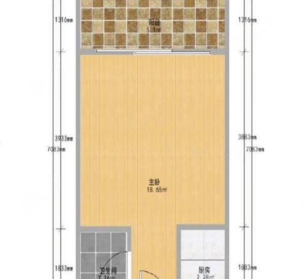 蓝钻双子座楼小区1室1厅1卫户型图2