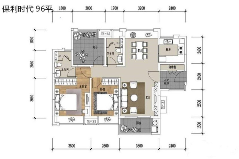 保利时代小区3室2厅1卫户型图7