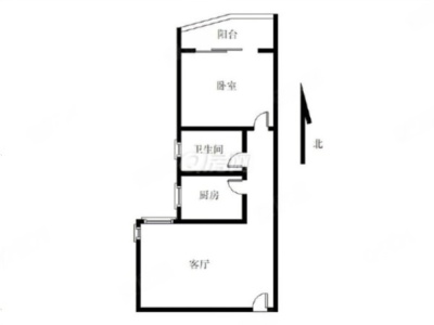 豪逸华庭三期小区1室1厅1卫户型图2