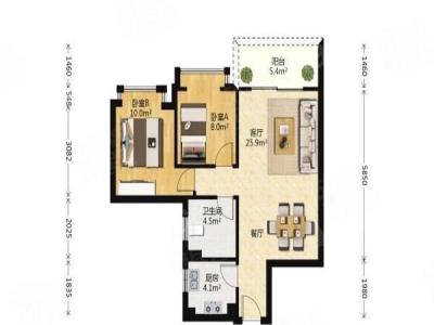远洋新悦小区2室2厅1卫户型图2