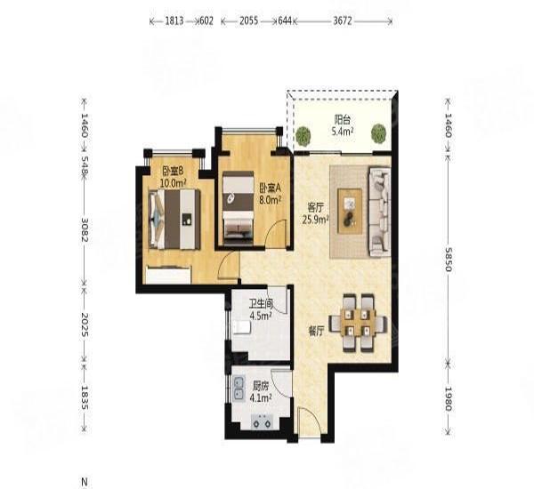 远洋新悦小区2室2厅1卫户型图