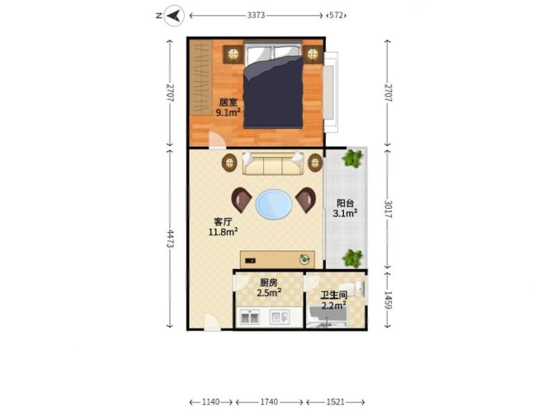 皇庭世纪小区1室1厅1卫户型图92