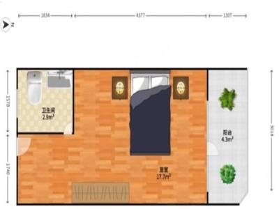 鹏基公寓小区1室0厅1卫户型图3