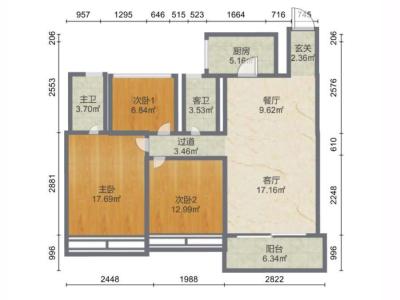 雅居蓝湾(高明)小区3室2厅2卫户型图1