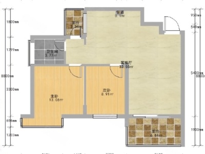 城市花园宝富阁小区2室2厅1卫户型图2