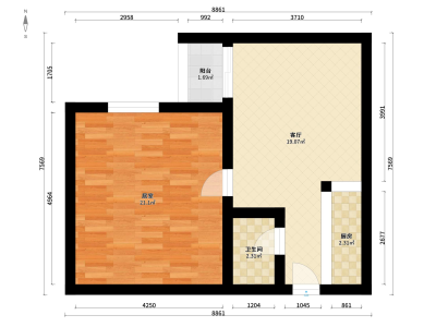 西山上筑二期三期小区1室1厅1卫户型图2