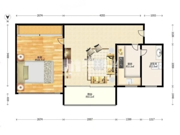 皇庭世纪小区1室1厅1卫户型图8