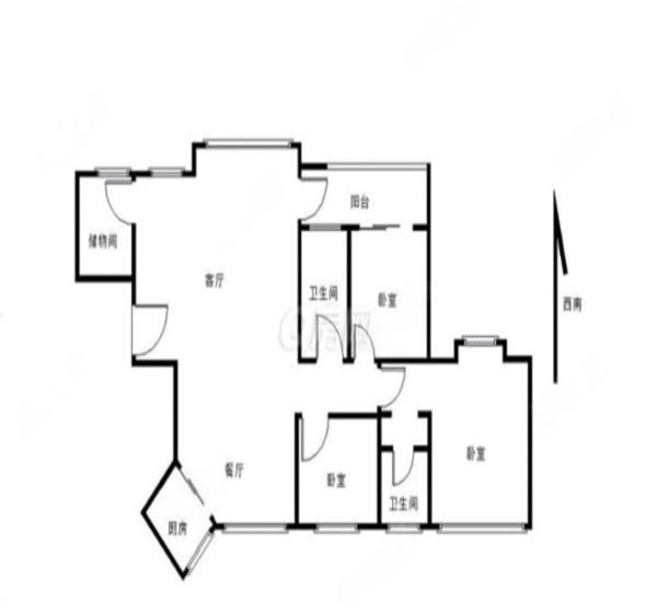 南湾国际小区3室2厅2卫户型图5