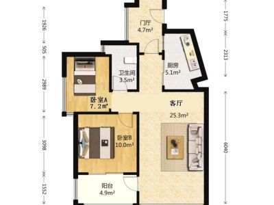 万科金域缇香一期小区2室2厅1卫户型图2