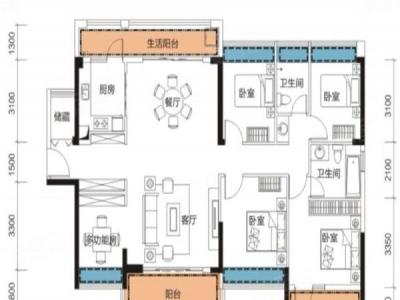 华强城市花园三期小区3室2厅2卫户型图2