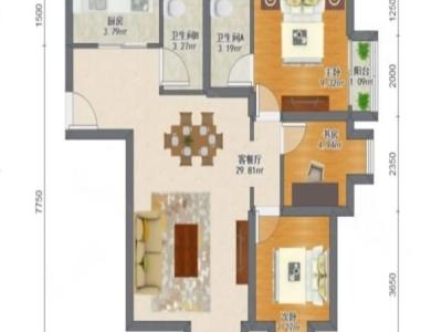 福景大厦小区3室2厅1卫户型图1