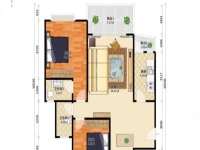 汇星豪庭小区2室2厅2卫户型图3