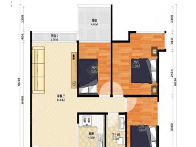 深航幸福花园小区3室2厅1卫户型图1